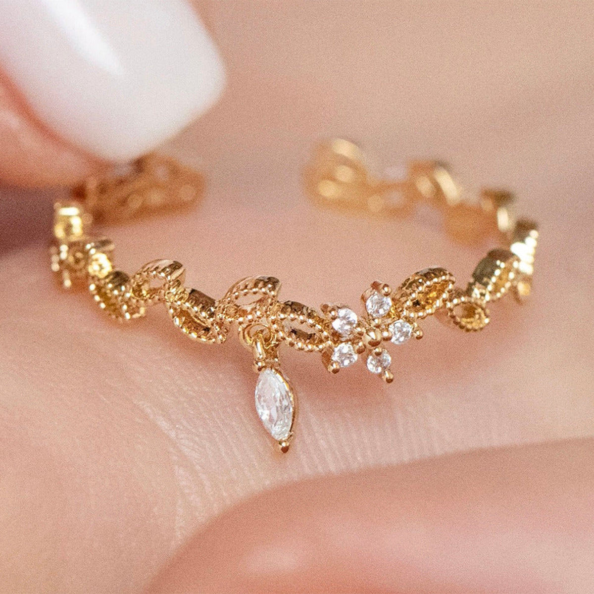 Flower dangle vine ring-1