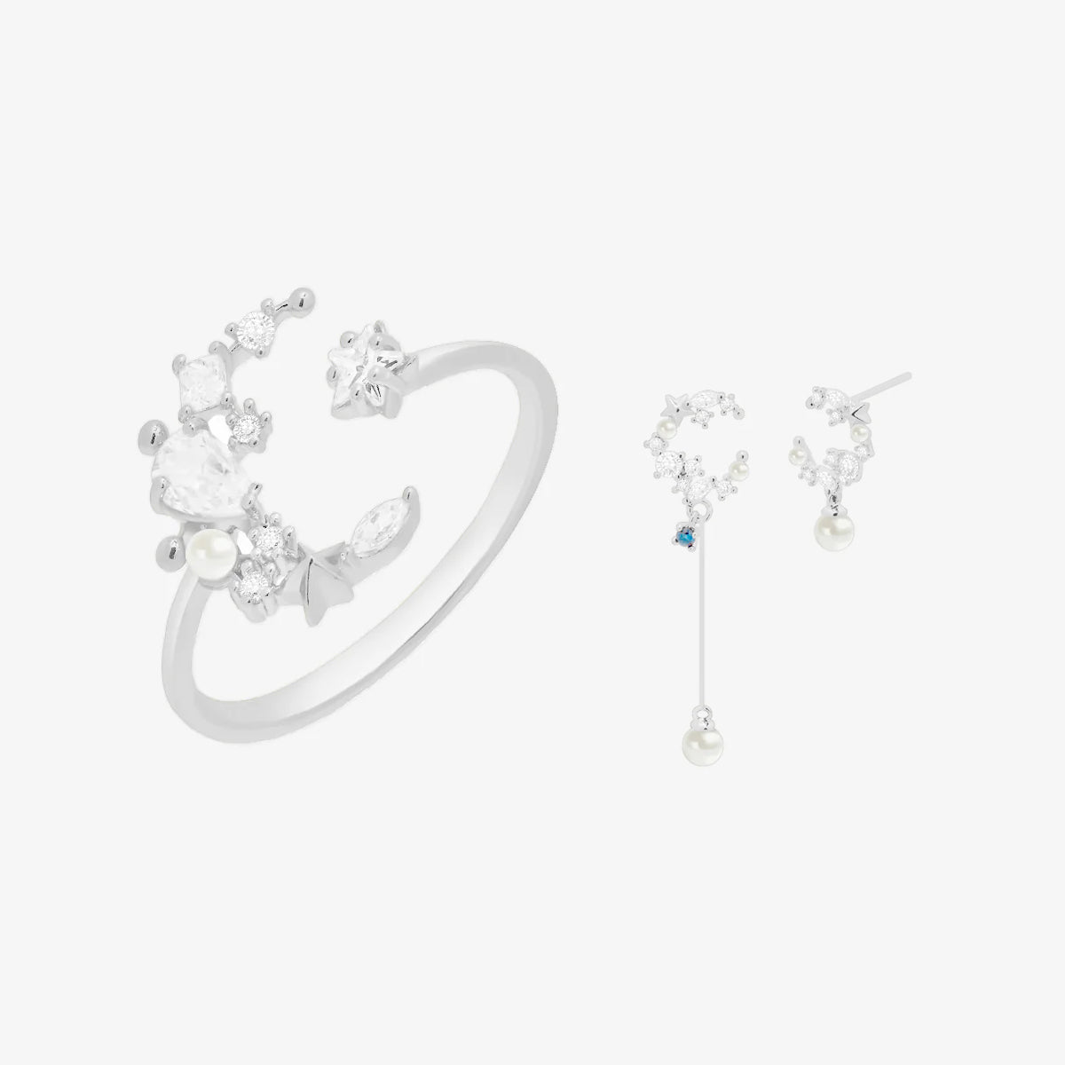 Cubic Moon Set In Silver-0