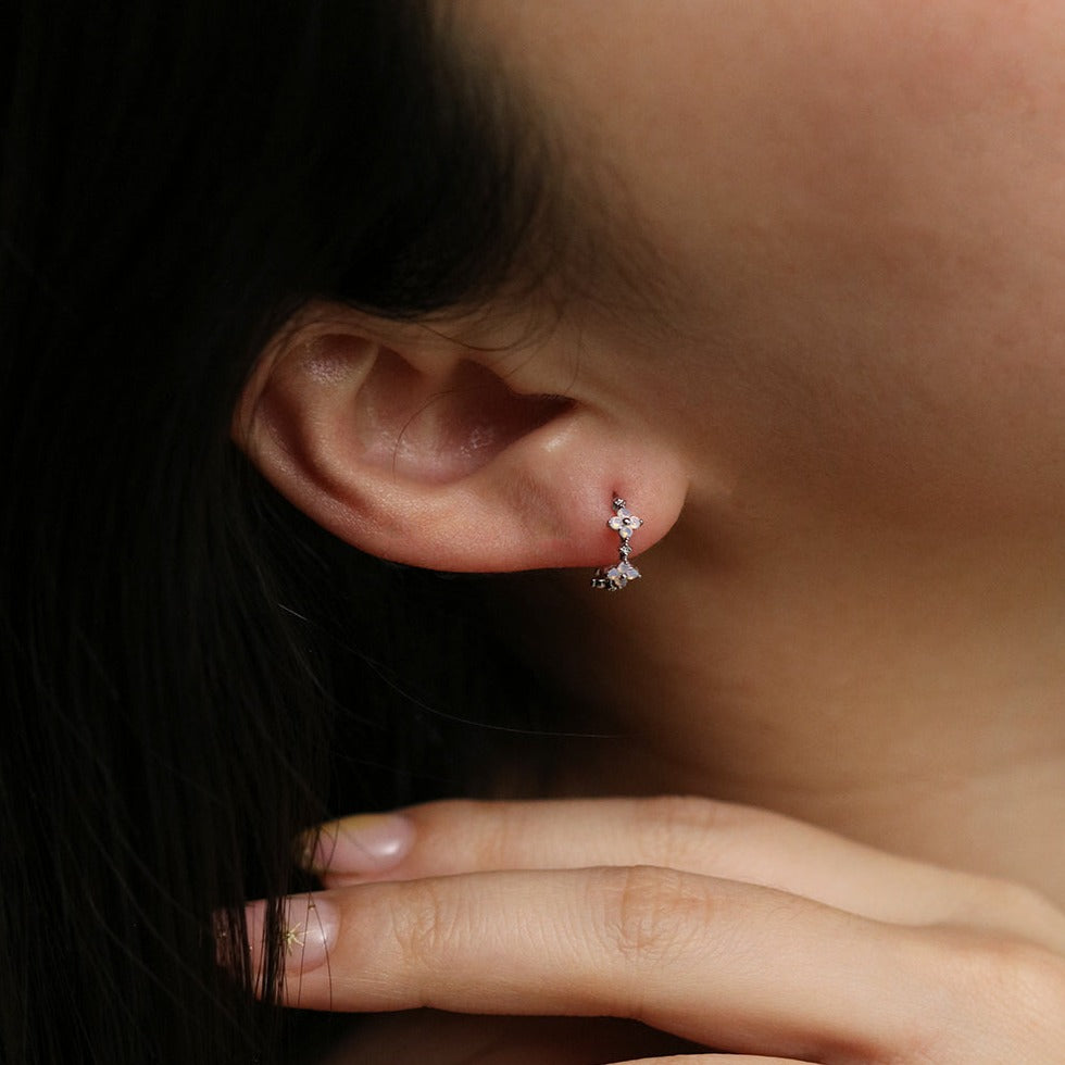 Moonstone clover semi-hoop earrings-2