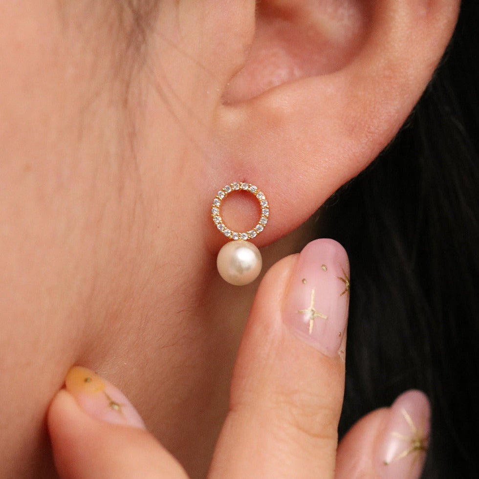 Circle pearl drop earrings-1