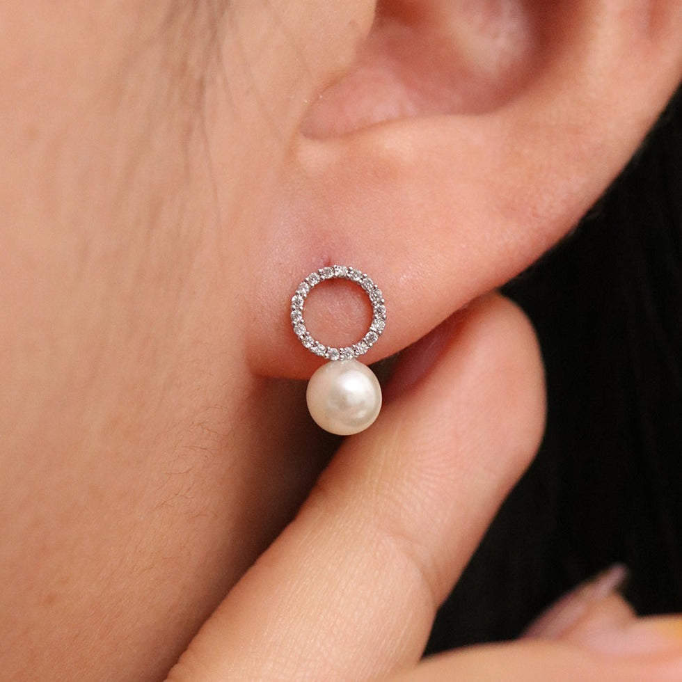 Circle pearl drop earrings-0