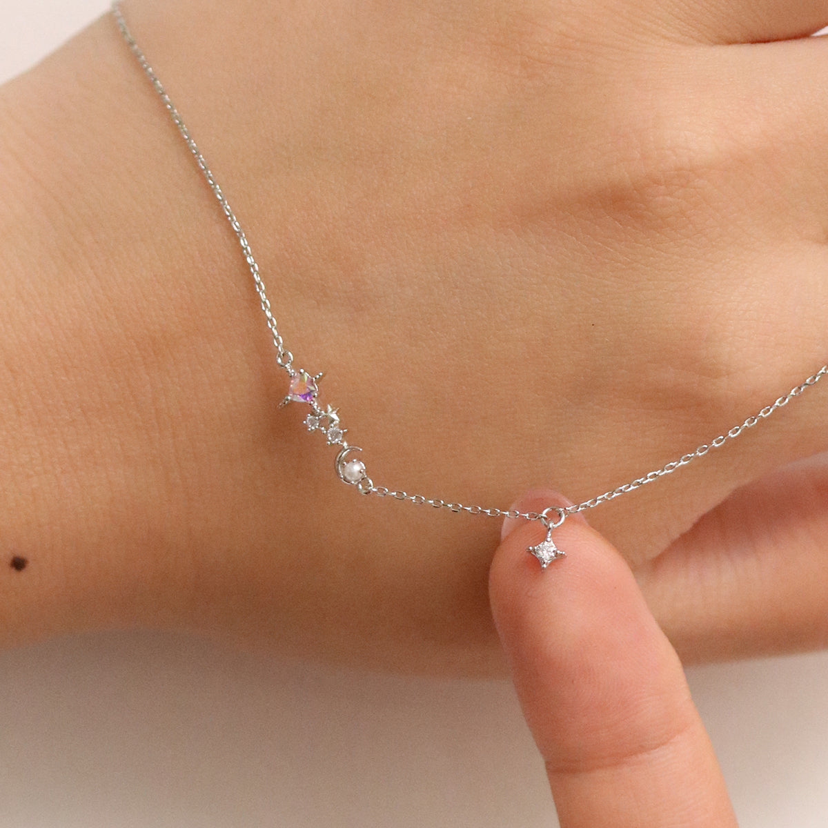 Smoked topaz Cubic Pearl Charm bracelet-2