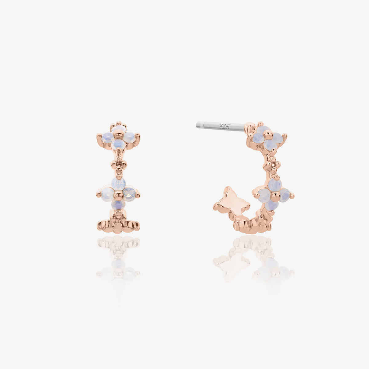 Moonstone clover semi-hoop earrings-5