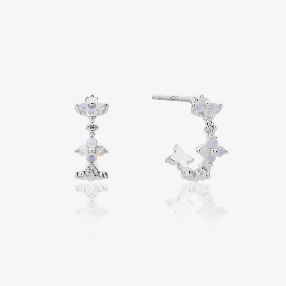 Moonstone clover semi-hoop earrings-4